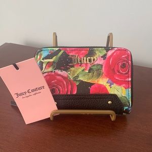 Juicy Couture Black Multi Rose Zip-Around Wallet